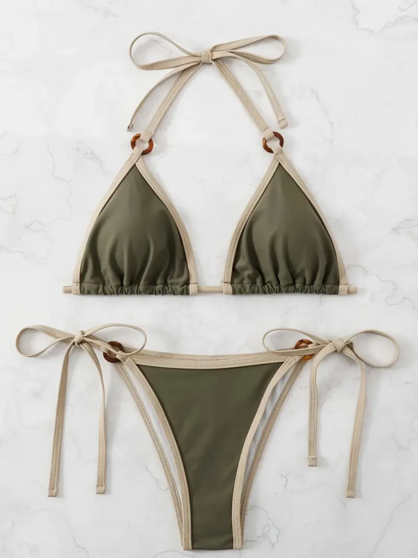 Bikini Dy Pjesesh per Femra – Dizajn Sexy me Ngjyre te Plote dhe Detaje me Unaze